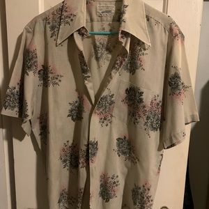 Gray Hawaiian Shirt with Blue and Pink Flowers